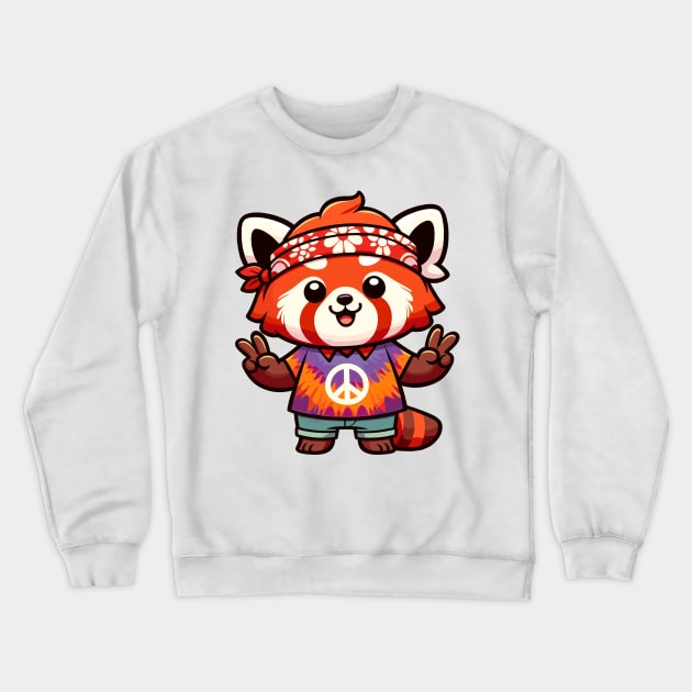 Red Panda's Hippie Peace Crewneck Sweatshirt by The Tee Bizarre